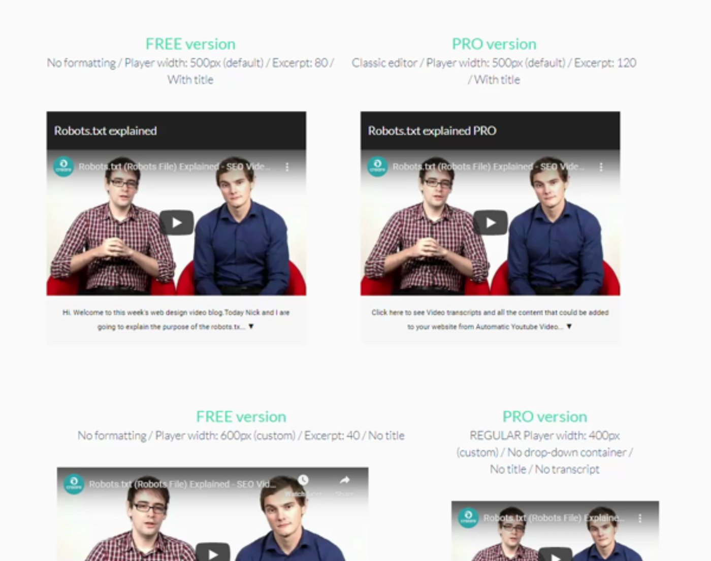 Comparaison visuelle entre VidSEO gratuit et Pro